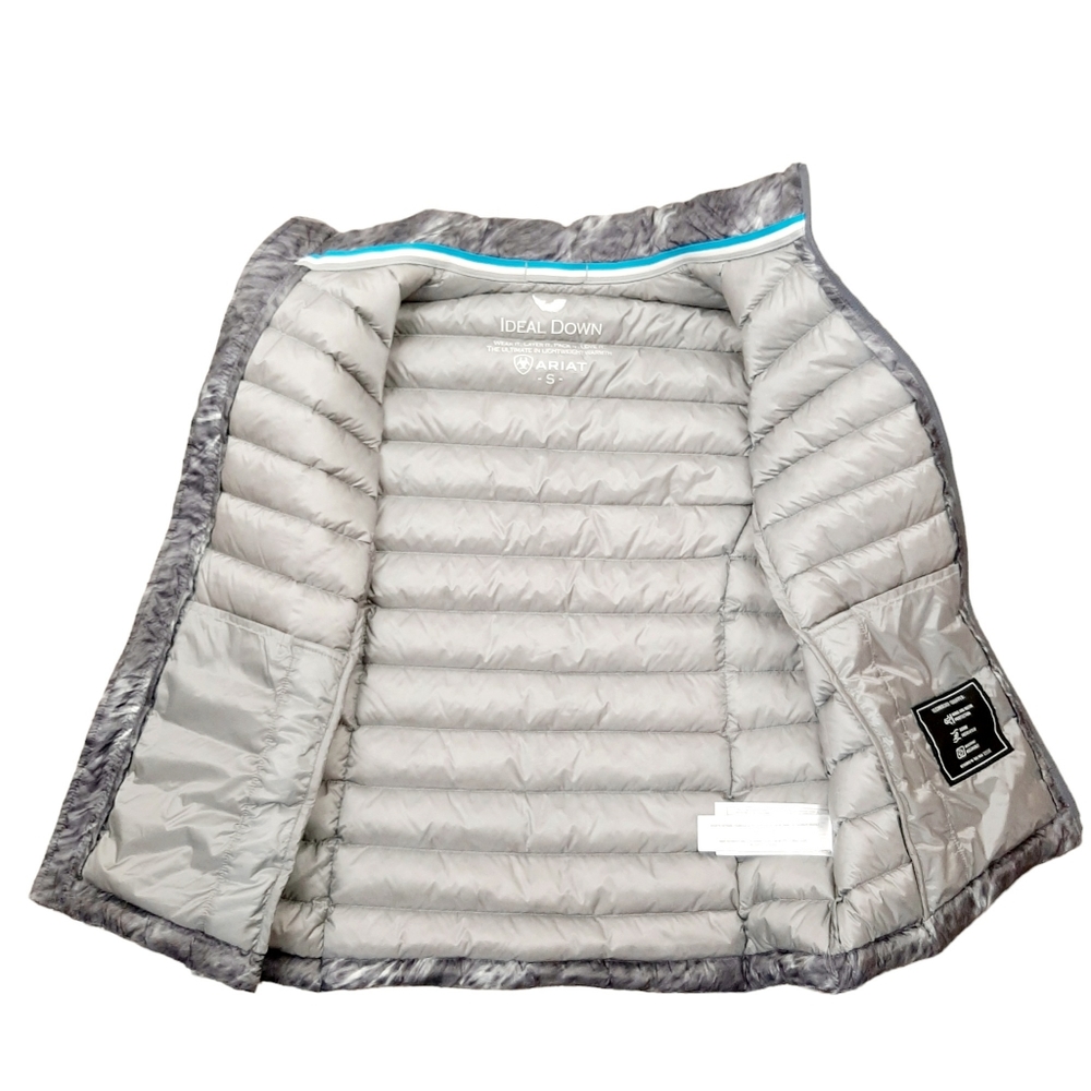 Ariat Ideal Down Lightweight Gilet Size Small Grey Animal Print Equestrian - Picture 3 of 16